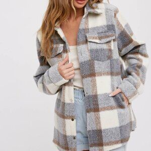 Bluivy Plaid Brushed Flannel Shacket Large Western Oversized Cozy Pockets Trendy